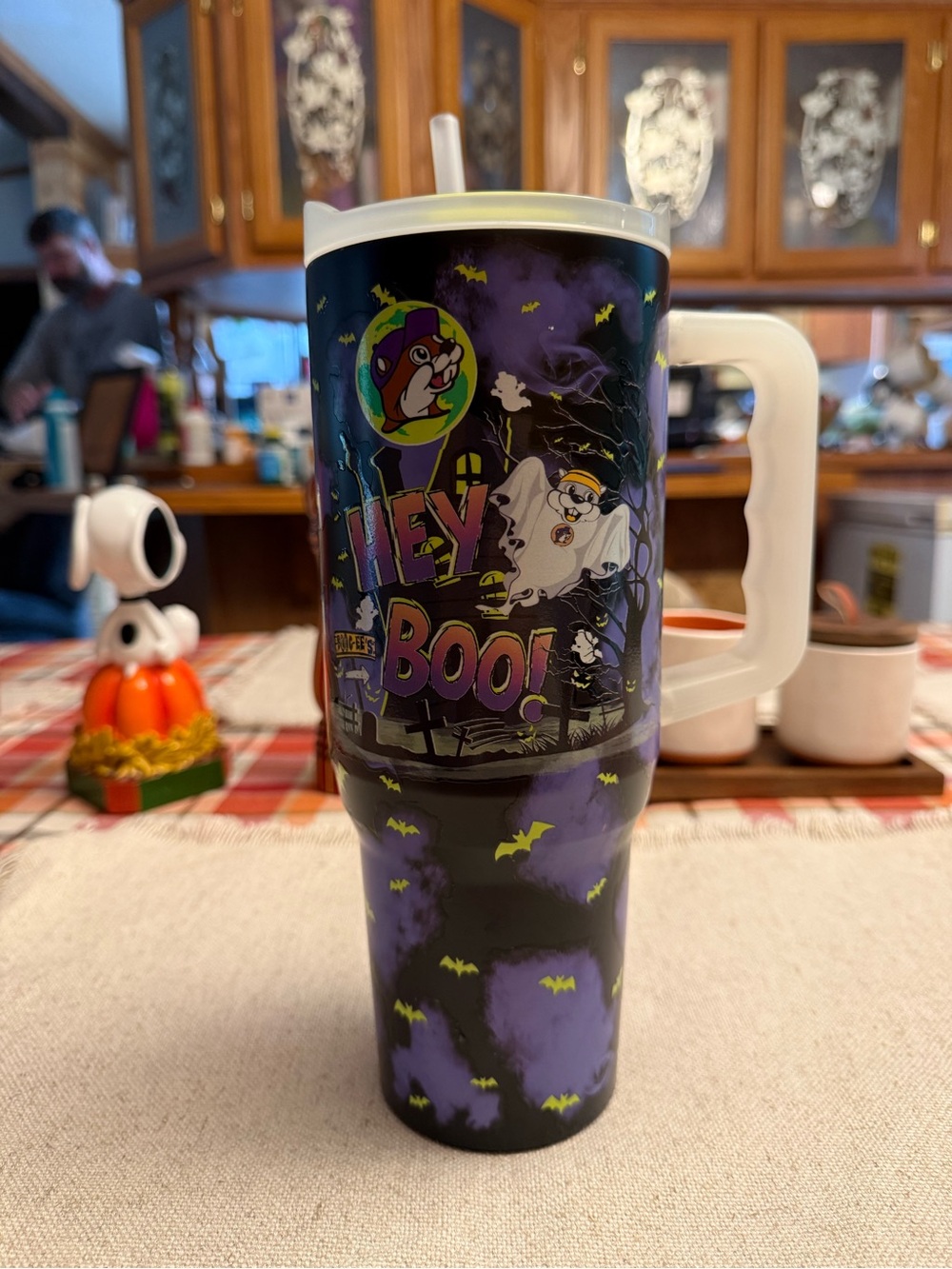 Hey Boo! Halloween Insulated Travel Tumbler - Purple/Black